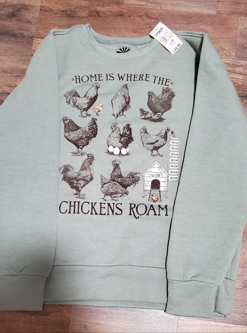 Green Crewneck Sweatshirt - 'Home Is Where The Chickens Roam'